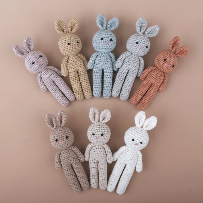 Szydełka królik dziecko urocze wypchane zwierzę Handmade Bunny kojące zabawki noworodka pomoc w leczeniu zaburzeń snu prezent fotografia rekwizyty QX2D