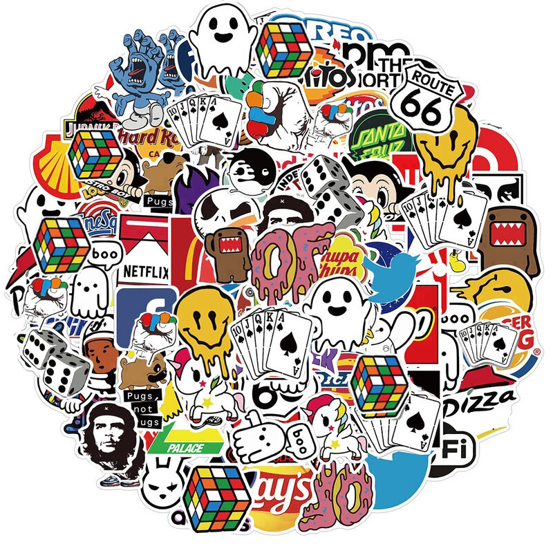 Cool Brand Logo Adesivos para Crianças, Motocicleta Estética, Telefone, Carro, Skate, Laptop Adesivo, Decalque de Brinquedo Clássico, Moda, 50,100 Pcs