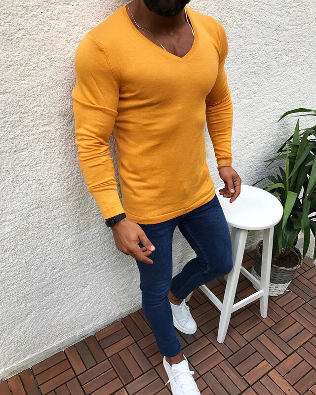 Mens Coat 2023 New Slim Fit Long Sleeve Round Neck Pullover Knit Top Sweater for Men