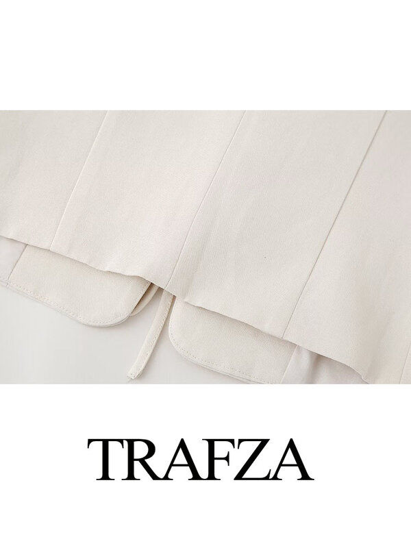 Trafza ชุดสูทผู้หญิงสำหรับฤดูร้อน, ชุดสูท2024อินเทรนด์คอกลมแขนกุดกลวงออกกระโปรงมีซิปด้านหลังเอวสูง