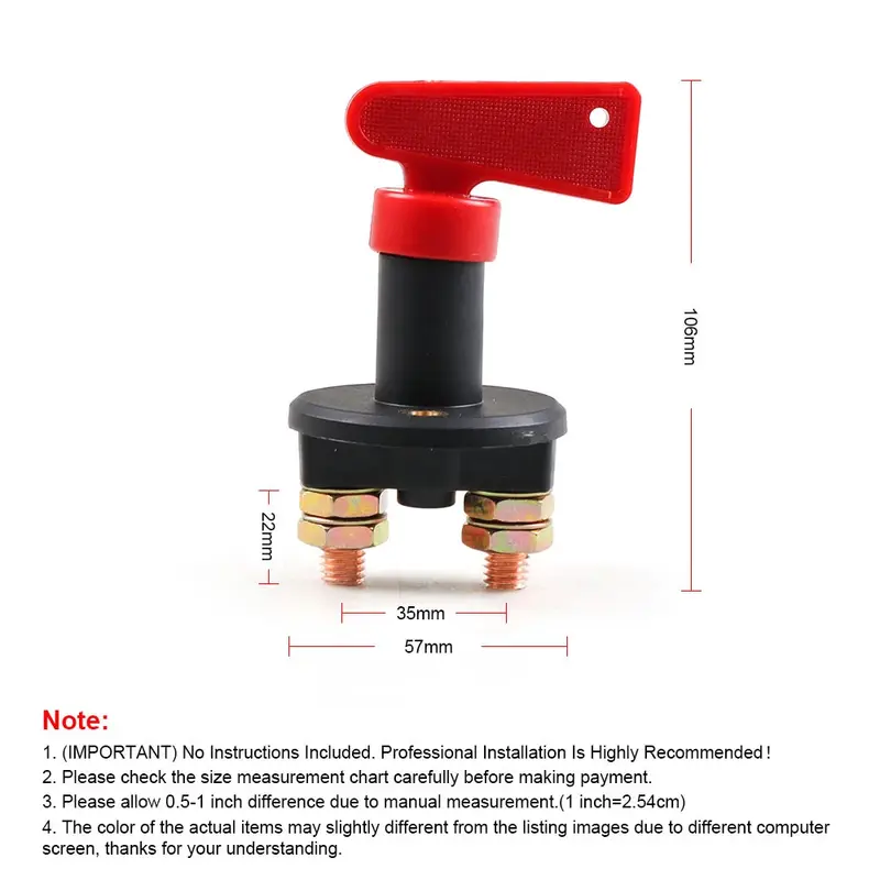 2 Hole Panel Mount Keyed Marine Main Battery Disconnect Switch for Boats 200A continuous / 1000A intermittent