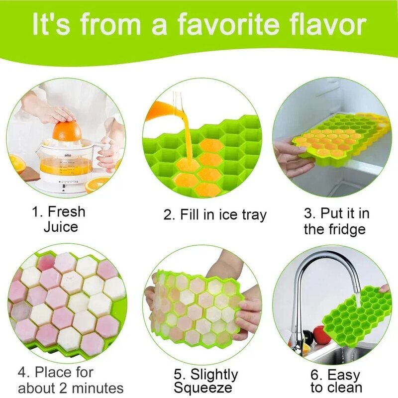 Bandejas de cubo de gelo reutilizáveis Honeycomb Mold Silicone, BPA Free, Ice Maker com tampas removíveis, 37 cavidades