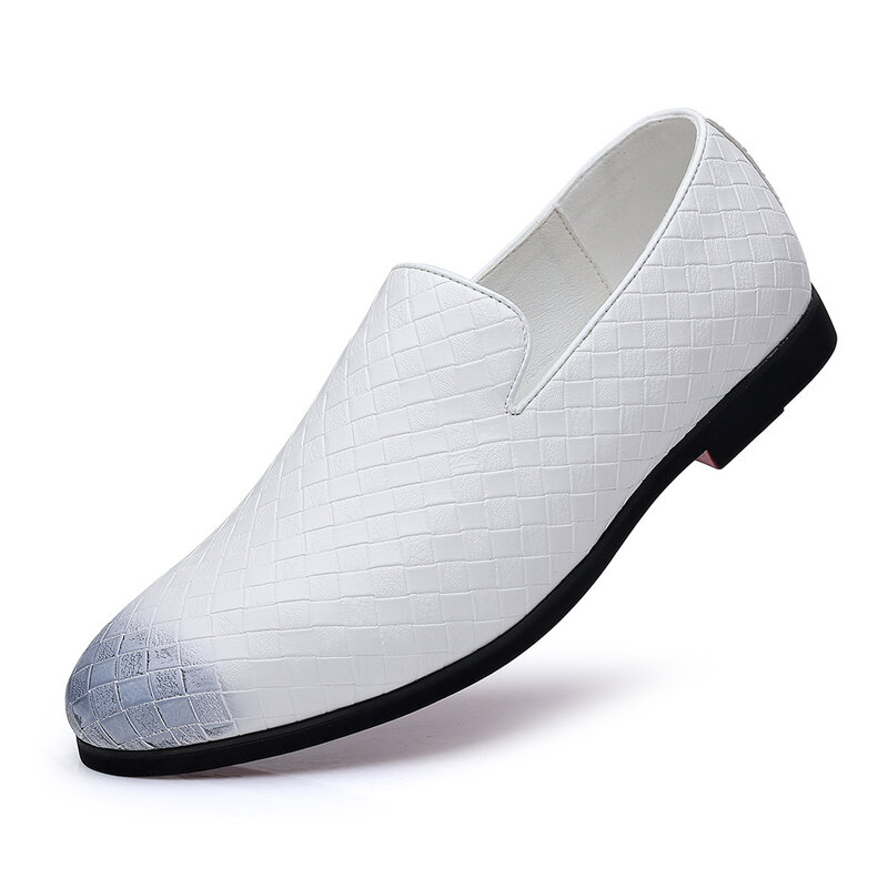 Sapatos formais britânicos para homens, mocassins formais brancos, calçados clássicos para festas de casamento, para escorregar, masculinos, plus size 38-48