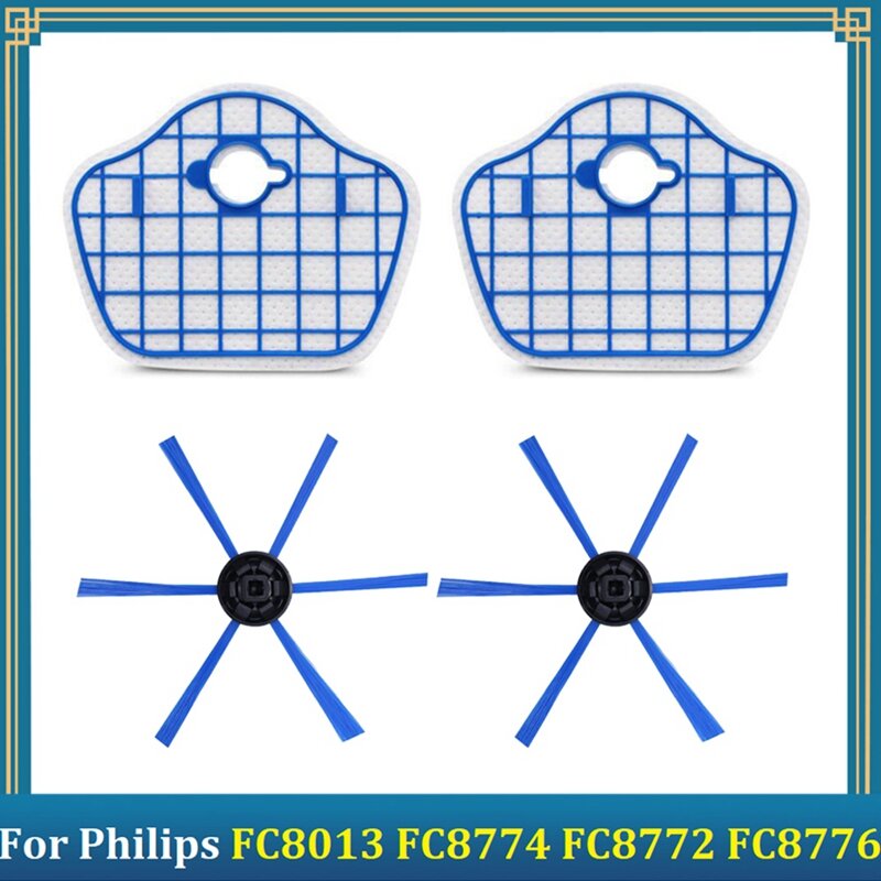 Kit de repuesto de 4 piezas para aspiradora, cepillos laterales, pantallas de filtro, FC8013, FC8774, FC8772, FC8776