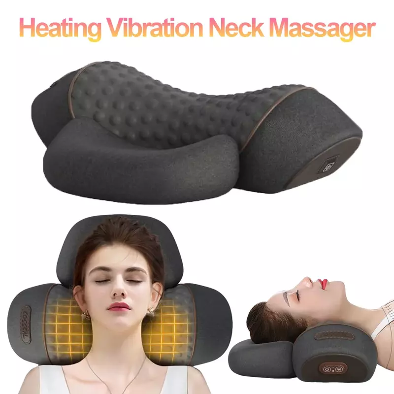 Almohada eléctrica de espuma viscoelástica para masaje Cervical, compresa caliente, masaje de vibración, tracción del cuello, relajación para dormir, soporte para la columna vertebral