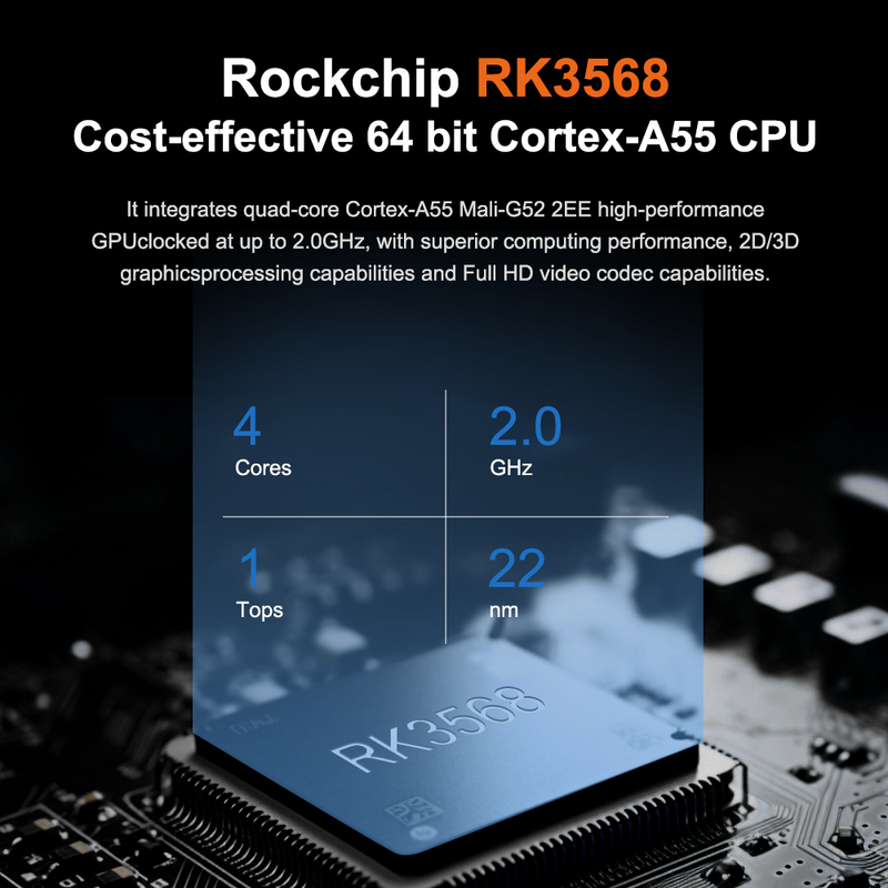 Intelligenza artificiale Rockchip RK3568 IoT SBC 8GB LPDDR4 DRAM 128GB 1 top supporto NPU Android11 Linux Edge Computing