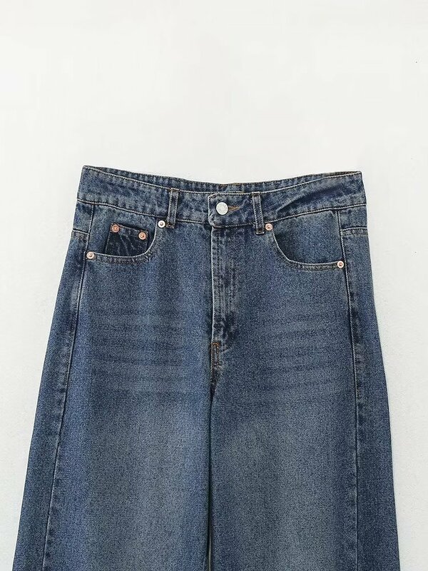 Dave&Di Retro Fashion Women's Mommy Jeans High Casual Wide Leg  Waist Jeans Boyfriend Loose Denim Pants Ladies