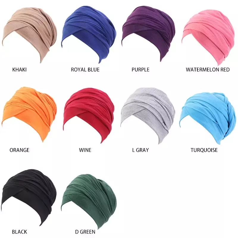Helisopus New Women Cotton Elastic Headscarf Solid Color Long Tail Head Wrap Indian Hat Muslim Headcover Ladies Hair Accessories