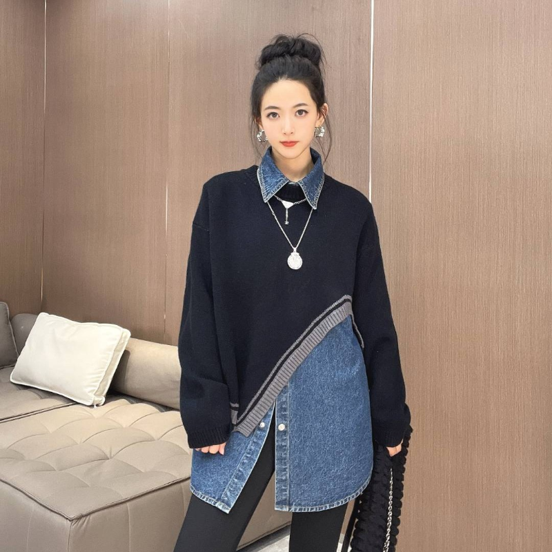 Personalized Irregular Versatile Pullover Sweater Women Spring and Autumn Korean Long Sleeve Loose Outerwear O Neck Sweater