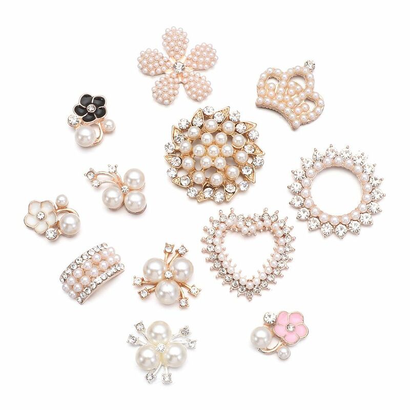 10PCS Apparel Sewing Hat Accessories Flower-shaped Headwear Clip Rhinestone Buttons Pearl Hairpins Pearl Button