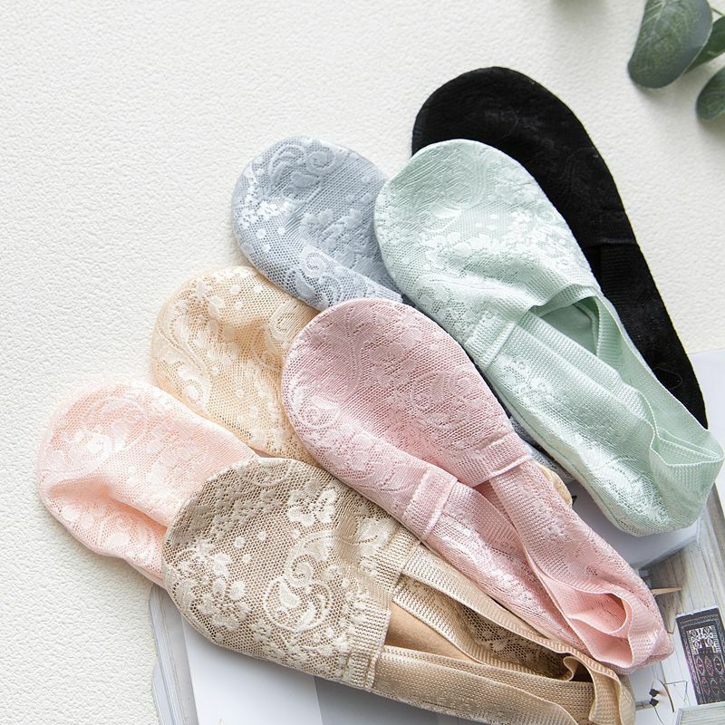 5 pares conjunto de moda mulheres meninas verão harajuku meias estilo lace flor curta meias antiderrapante tornozelo invisível para as mulheres