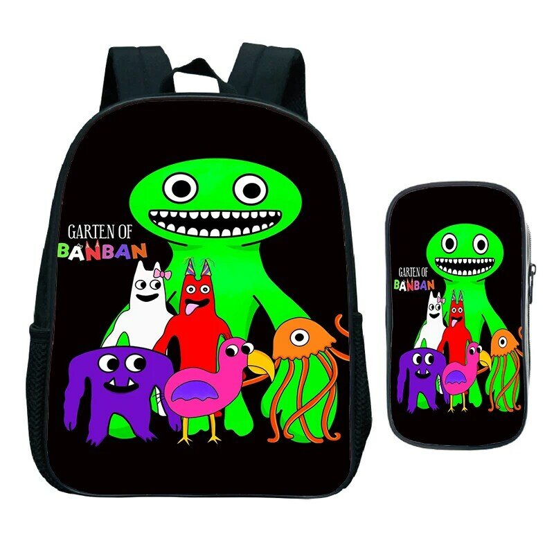 2pcs Set Garten Of Banban Backpacks Pencil Case Waterproof Kindergarten Backpack Kids Cartoon School Bags Girls Small Schoolbag