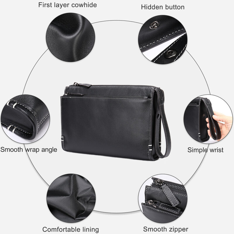 WEATAL Cowhide Men's Clutch Male Wallets Business Handbag Bags Genuine Leather Purse For Men Designer Casual Man's