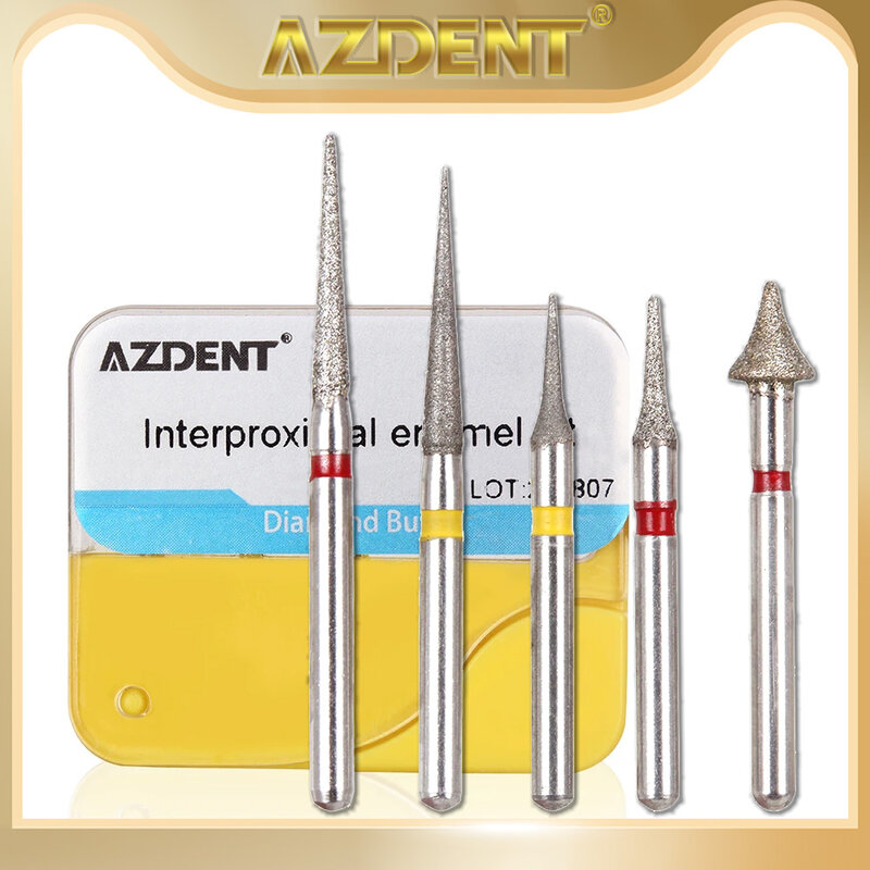 AZDENT Dental Diamante Burs Ortodôntico Interproximal Redução Do Esmalte Set Para Alta Velocidade De Corte De Moagem De Polimento 5Pcs/Kit