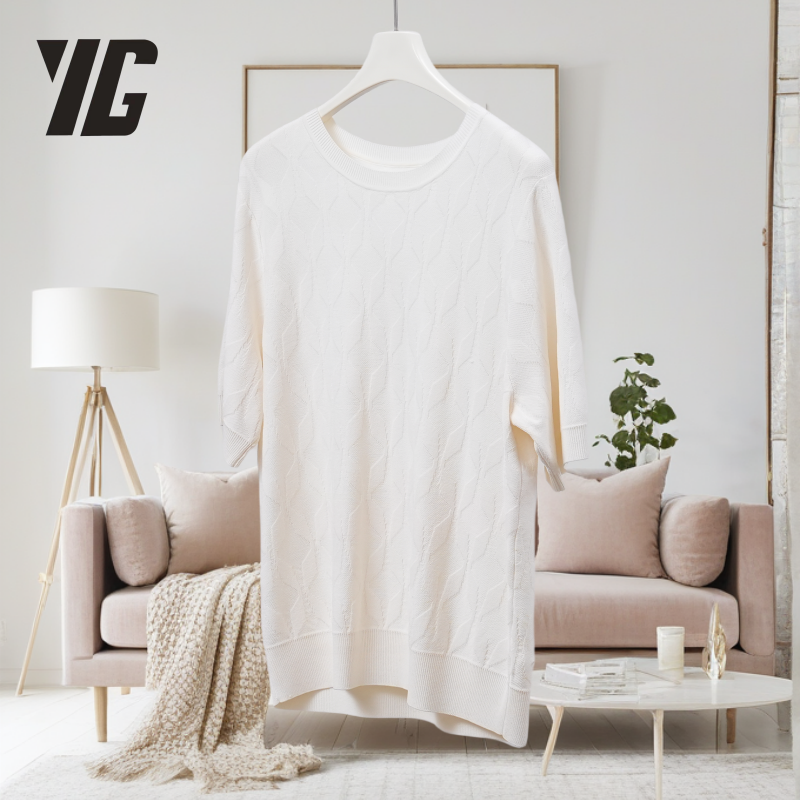 YG 2024 Summer New Rayon O-neck Short sleeved T-shirt for Women's Fashion Versatile Thin Knitted Top Simple and Elegant