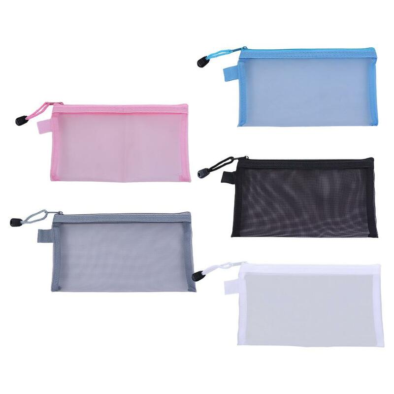 Pencil Case School Supply Coin Purse Cosmetic Bag Transparent Handbags Mesh Zipper Case File Folders Document Bag Zipper Pouch