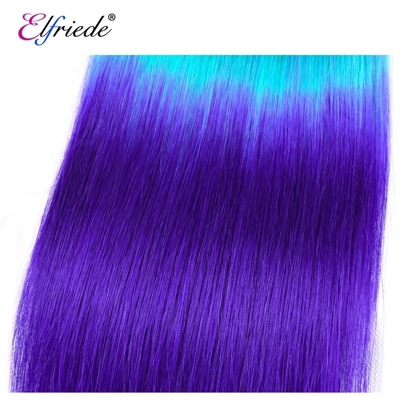 Elfriede 1B/jasnoniebieski/niebieski prosty Ombre kolorowy wiązki ludzkich włosów doczepy z ludzkich włosów 3/4 pakietów splecione ludzkie włosy