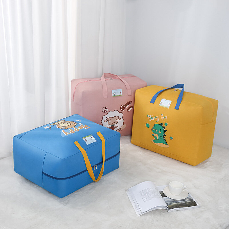 Bolsas resistentes de tela Oxford para ropa de cama, bolsa de embalaje móvil a prueba de humedad, caja de almacenamiento de algodón de dibujos animados de gran capacidad, bolsa plegable