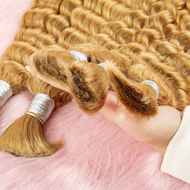 Nabi Hair-Boho Braiding Bundles, Honey Blonde, Virgin Human Hair, Bulk Deep Wave Hair Extensions for Salon