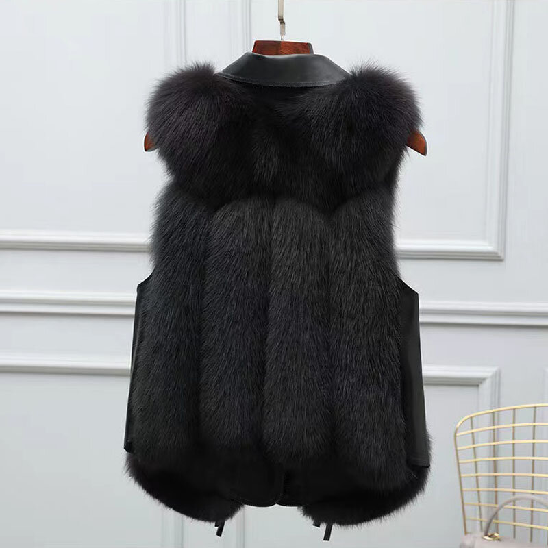 Grosso Quente Falso Fox Fur Vest Casual Street Wear Jacket das mulheres Alta Qualidade Sem Mangas V-Neck Casaco Curto Outono Inverno Moda