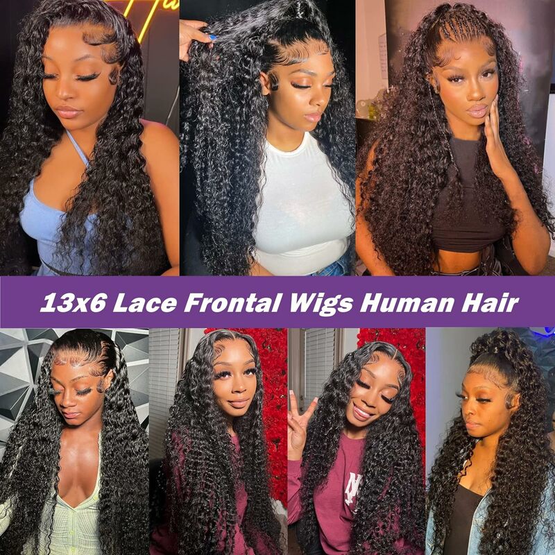 Perruque Lace Front Wig naturelle bouclée, Deep Wave, 13x6, 13x4, HD, densité 200, pour femmes