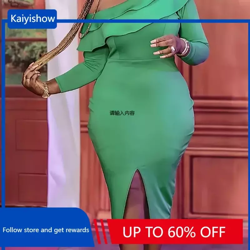 Afrikaanse Feest Avond Jurken Voor Vrouwen Lente Afrikaanse Lange Mouw Groene Plus Size Bodycon Jurk Dashiki Afrika Kleding XL-5XL
