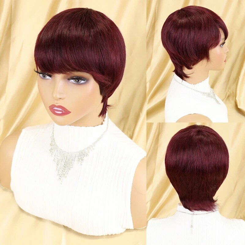 Pixie curto corte em linha reta peruca de cabelo brasileiro remy perucas de cabelo humano para preto feminino glueless completa máquina feita peruca barato