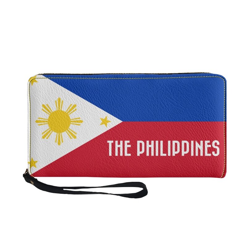 Carteiras de couro PU para mulheres e meninas, estampa de bandeira filipina bolsa longa, porta-cartão, embreagem fina, luxo, 2023
