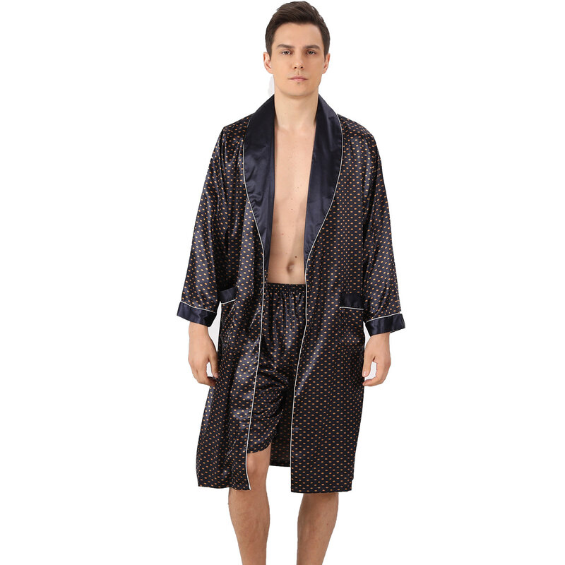2PCS Kimono pria jubah mandi celana setelan tidur pria lengan panjang baju tidur jubah pakaian dalam wanita pakaian tidur kasual musim semi musim panas pakaian rumah