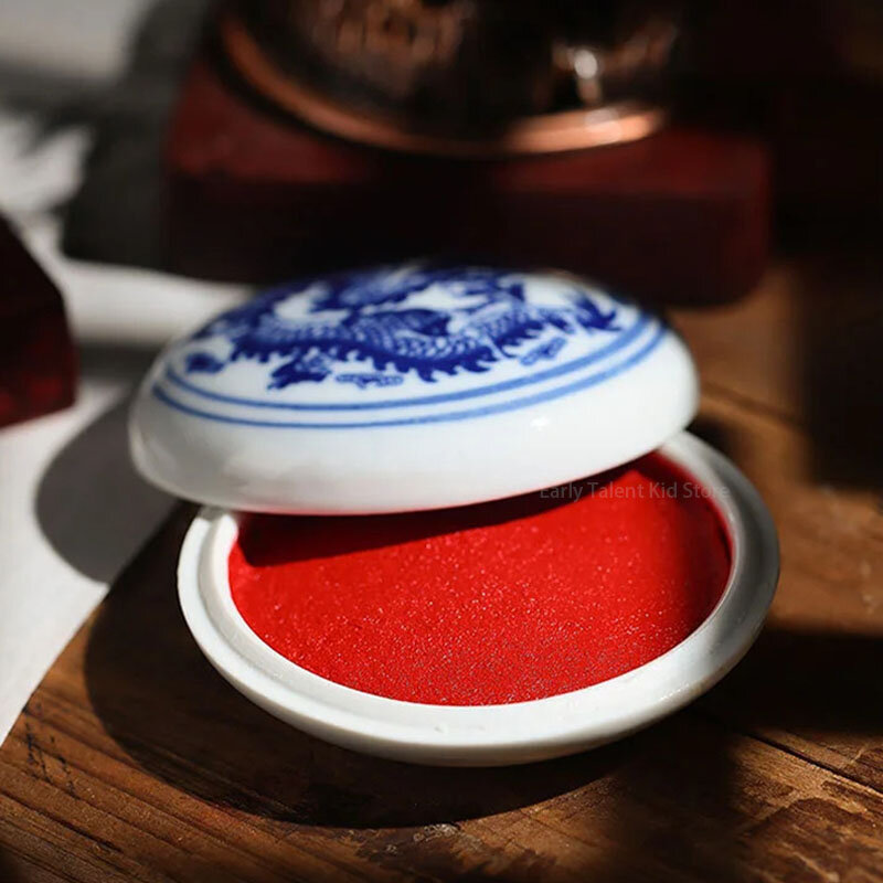 صندوق حبر أصلي للرسم الصيني ، طين الخط والطباعة ، ختم حبر الحبر ، الطراز القديم ، الزنجفر الأحمر ، صبغة الزيت