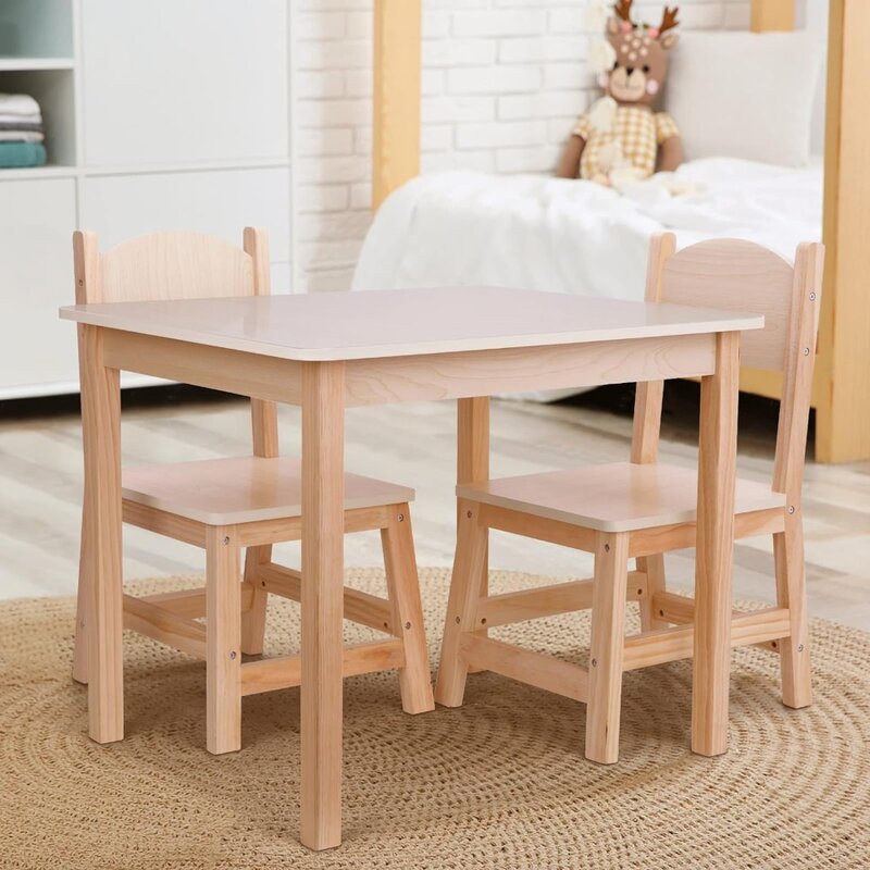 TOOKYLAND-طاولة خشبية بلون فاتح وكراسي للأطفال ، متينة طبيعية ، لا تتمايل ، أثاث أطفال ، سهل المطابقة