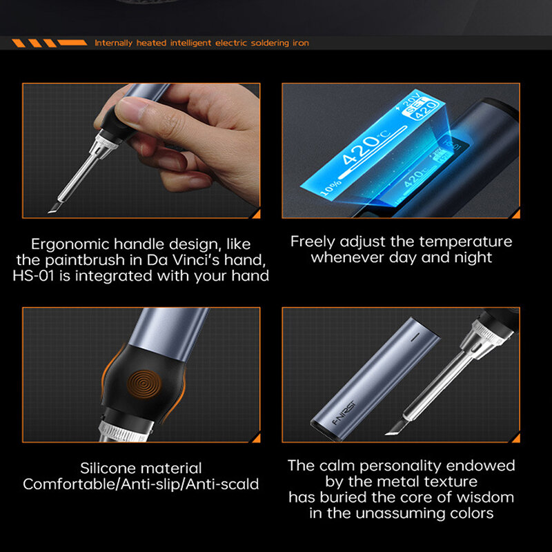 FNIRSI HS01 Besi Solder PD Didukung Tampilan Digital Dapat Disesuaikan Panas Cepat Portabel Besi Solder Plus Tip Kit