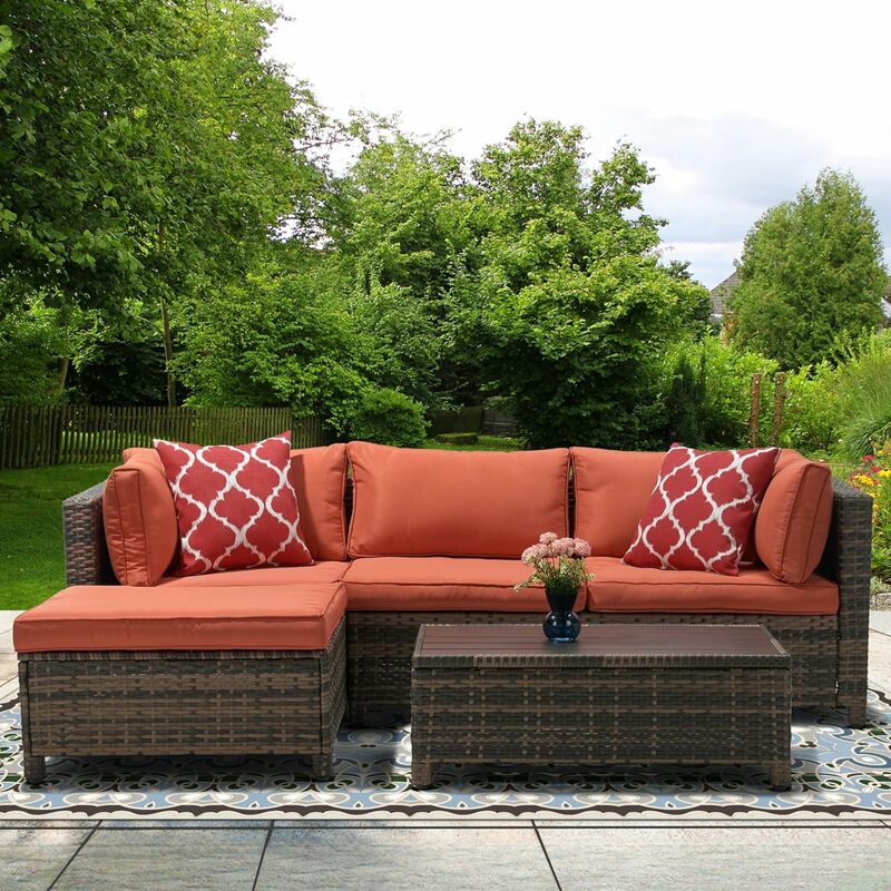 Wiklina rattanowa sofa segmentowa z metalowym blatem Stolik kawowy 3-częściowy zestaw mebli ogrodowych do rozmów na werandę, nocny, ogród