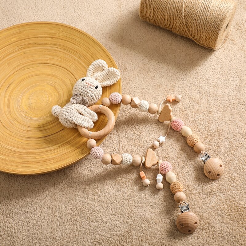 かぎ針編みの木製の吊り下げ式おもちゃ,歯が生えるガラベル,動物のペンダント,赤ちゃんへのギフト