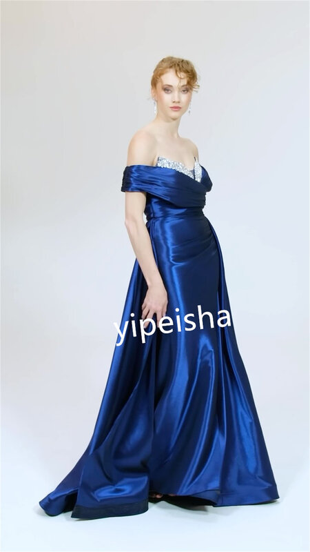 Satin Sequined Quinceanera A-line Off-the-shoulder Bespoke Occasion Gown Long Dresses
