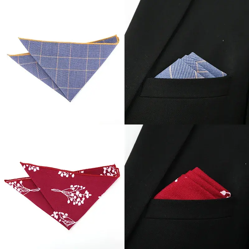 Brand Men's Vintage Plaid Striped Floral Cotton Handkerchief Pocket Square Hankies Luxury Chest Towel Prom Wedding Party Gifts