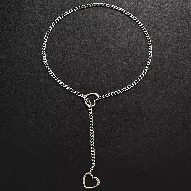 Cuore O-ring Slip Chain per le donne collana Punk Rock collana lunga cubana in acciaio inossidabile gioielli catena collo regolabile