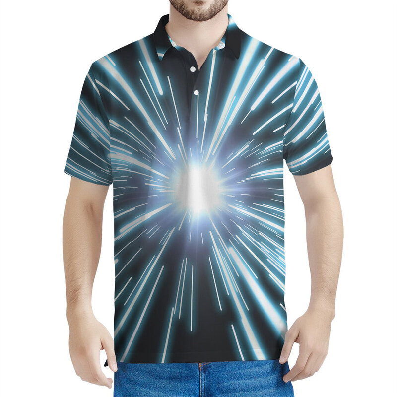 Lightspeed-3D Imprimir camisa polo para homens e mulheres, moda, luzes gráfico, lapela, mangas curtas, camisetas, botão de rua, grandes dimensões, camisas polo