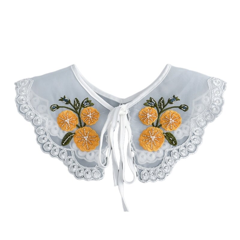Elegante colletto decorativo per abito da camicia per ragazza con colletto falso floreale in pizzo ricamato