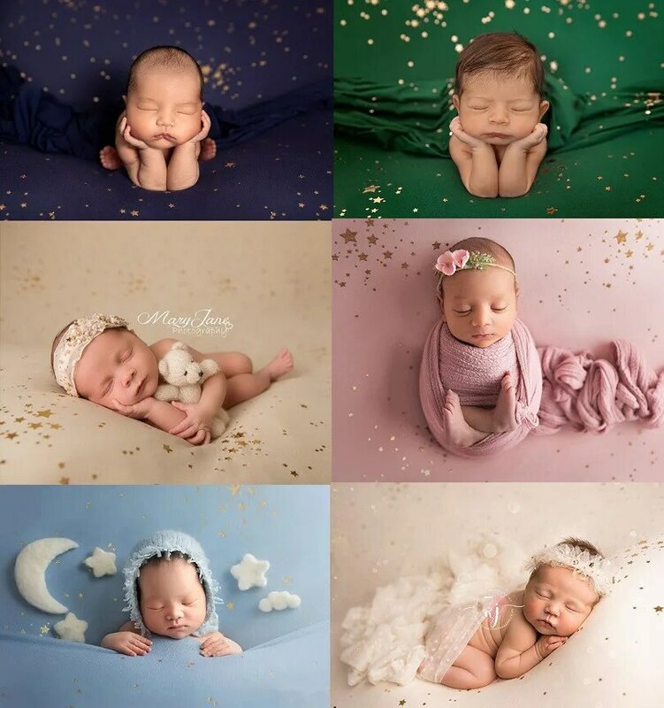 신생아 사진 소품 담요, 아기 금박 별 담요, 배경 천, 아기 촬영 스튜디오 액세서리, 40 cm, 150 cm x 170cm