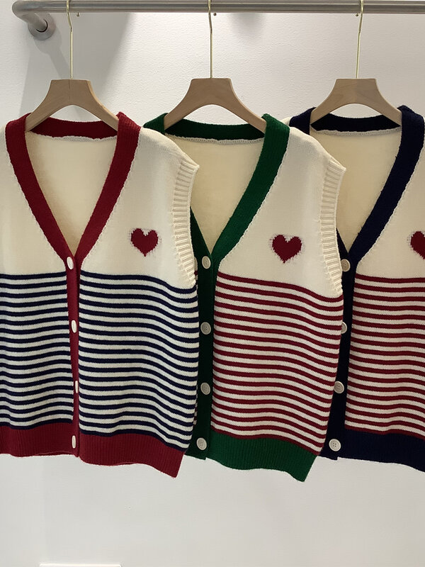 Colorfaith 여성용 스트라이프 니트 조끼, 세련된 빈티지 스웨터, 와일드 레이디 조끼, 2022 한국 패션, SWV3528JX, 가을 겨울 신상