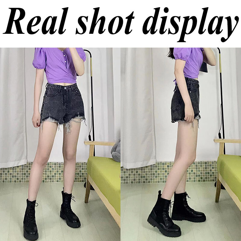 Lucyever Summer Denim Shorts Women Korean Fashion Ripped Holes High Waist Short Jeans Female Casual Street Wide Leg Short Pants