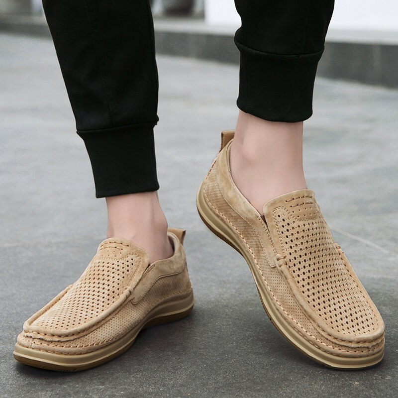 Men's casual shoes, breathable and soft in summer, luxury brand suede leather, men's yacht shoes