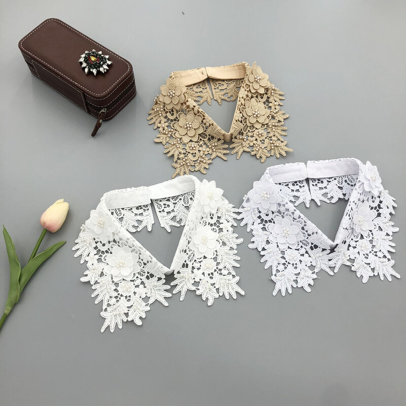 Fashion Hollow Out Embroidery Shirt Fake Collar Tie for Women Detachable Collar Blouse Tops Shirt False Collar Clothes Accessory