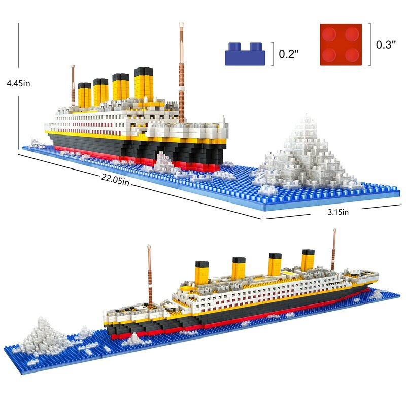 Titanic Micro Mini Bouwblokken Set, 1860 stuks Titanic Speelgoedschip Modelbouwstenen, 3D-puzzelsets DIY educatief speelgoed