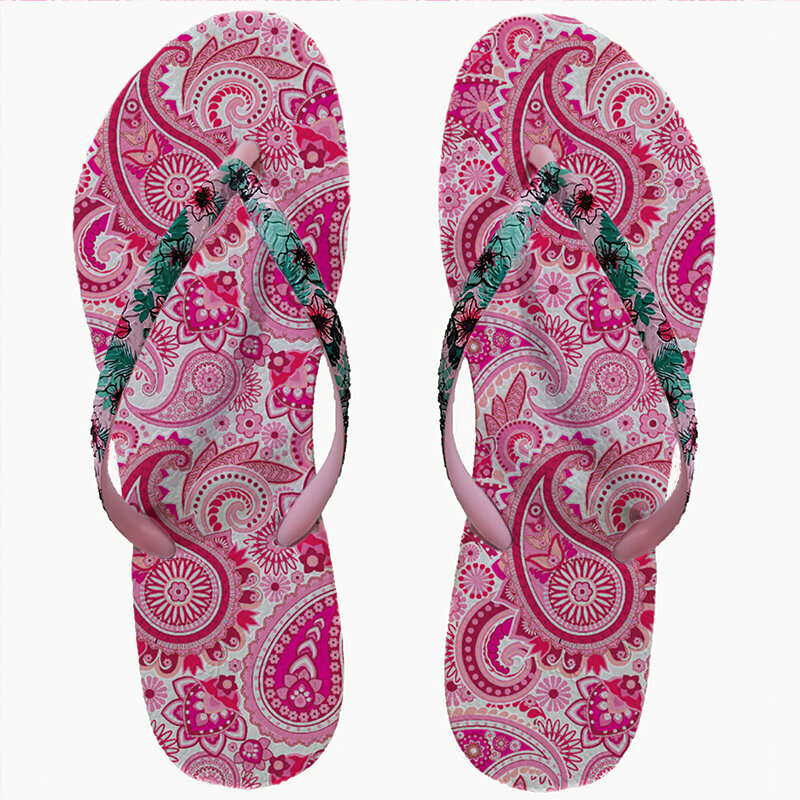 Flip Flops Female Summer Wear Printed Women Flip-flops Non-slip Bathroom Bath Beach Cleats Clamp Toe Swimming Cool