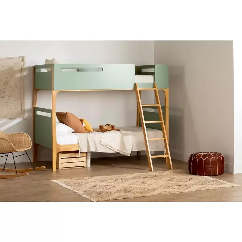 Bebler современная двухъярусная кровать, натуральная и зеленая шалфея, скандинавские кровати