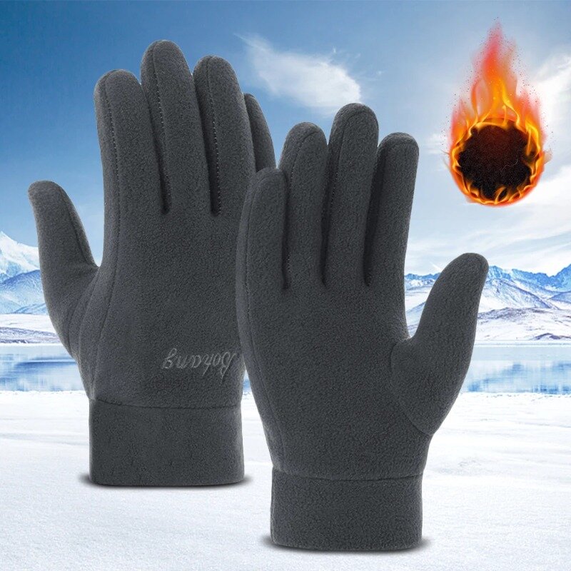 Guantes gruesos de forro polar para hombre y mujer, manoplas térmicas cálidas de dedo completo a prueba de viento para correr, esquiar y ciclismo, Invierno