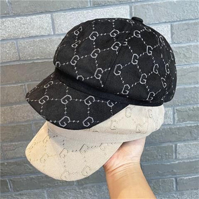 Topi wanita oktagonal merek huruf G desainer tren topi pelukis wanita Retro hangat katun murni musim dingin