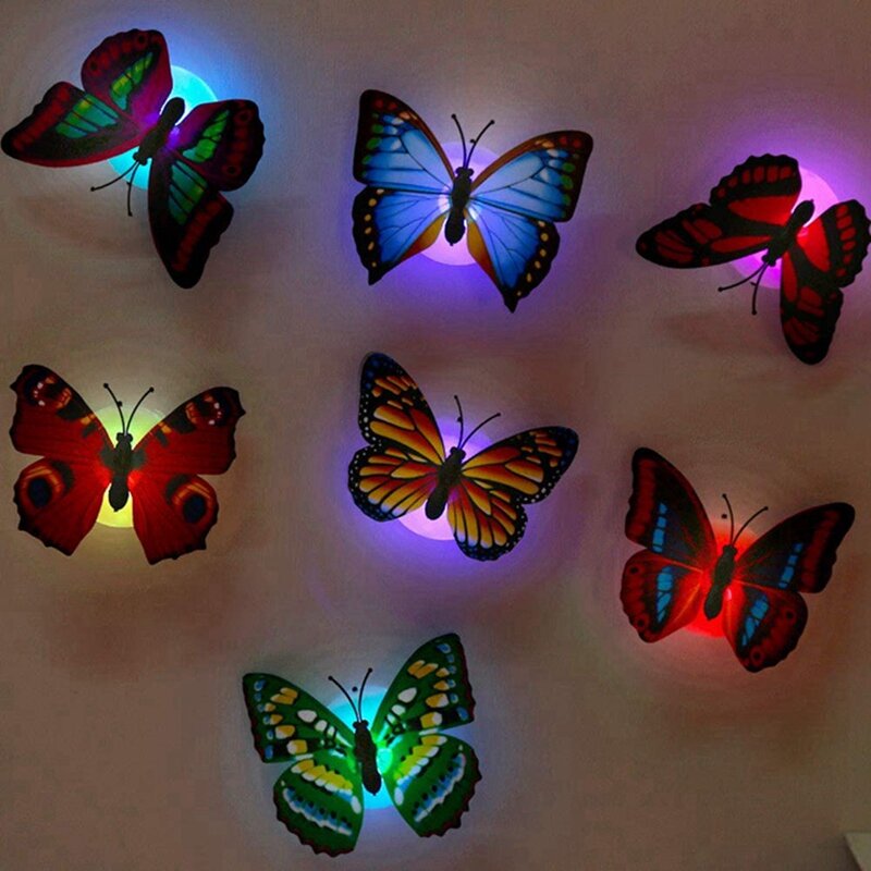 مصباح ليلي ليد على شكل فراشة لديكور المنزل ، محاكاة ستيريو ثلاثية الأبعاد ، ملصقات حائط ، إضاءة ليلية مزخرفة ، 50 *